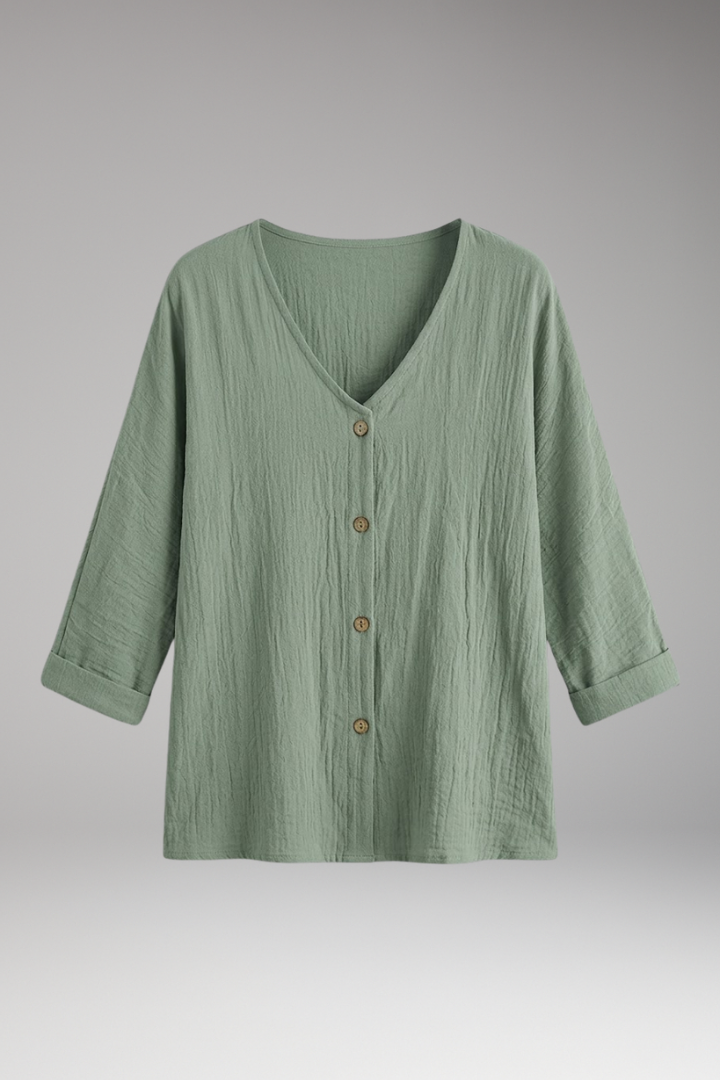 Women’s Blouse with V Neck and Button Closure