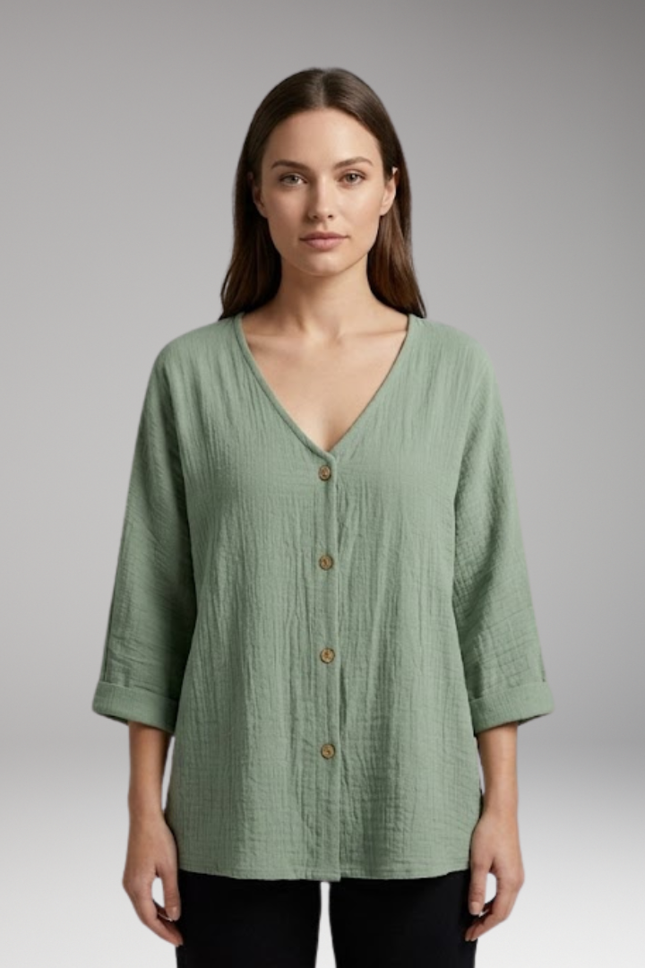 Women’s Blouse with V Neck and Button Closure