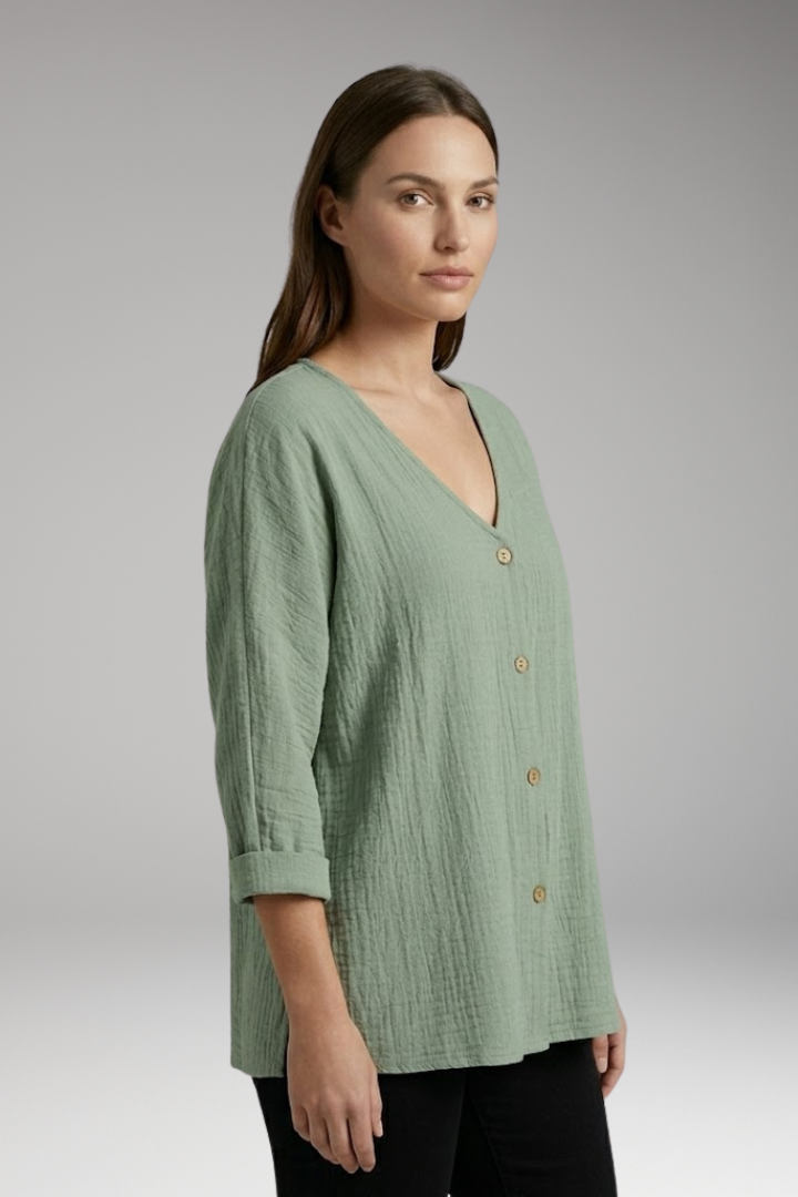 Women’s Blouse with V Neck and Button Closure