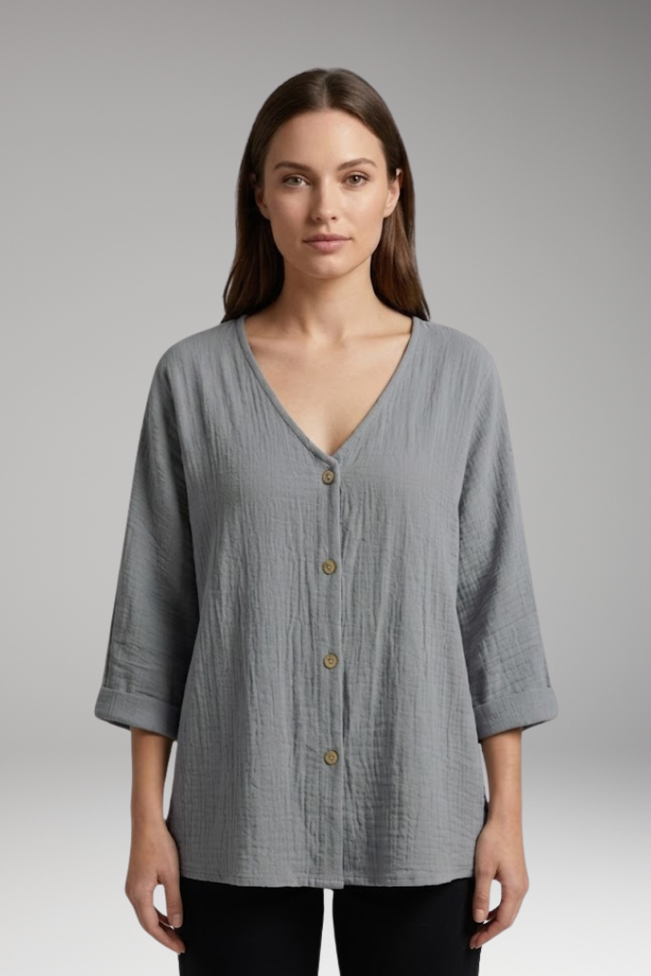 Women’s Blouse with V Neck and Button Closure