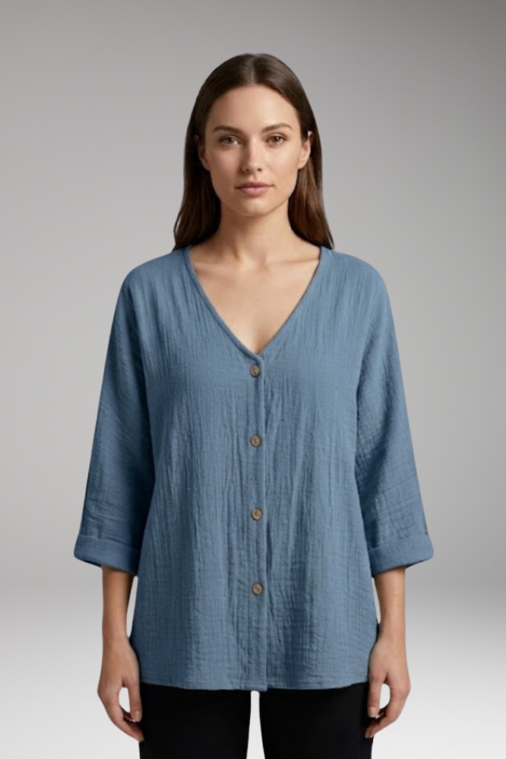 Women’s Blouse with V Neck and Button Closure