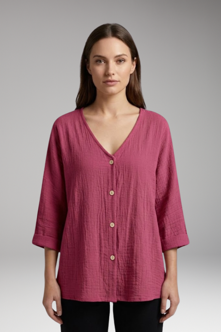 Women’s Blouse with V Neck and Button Closure