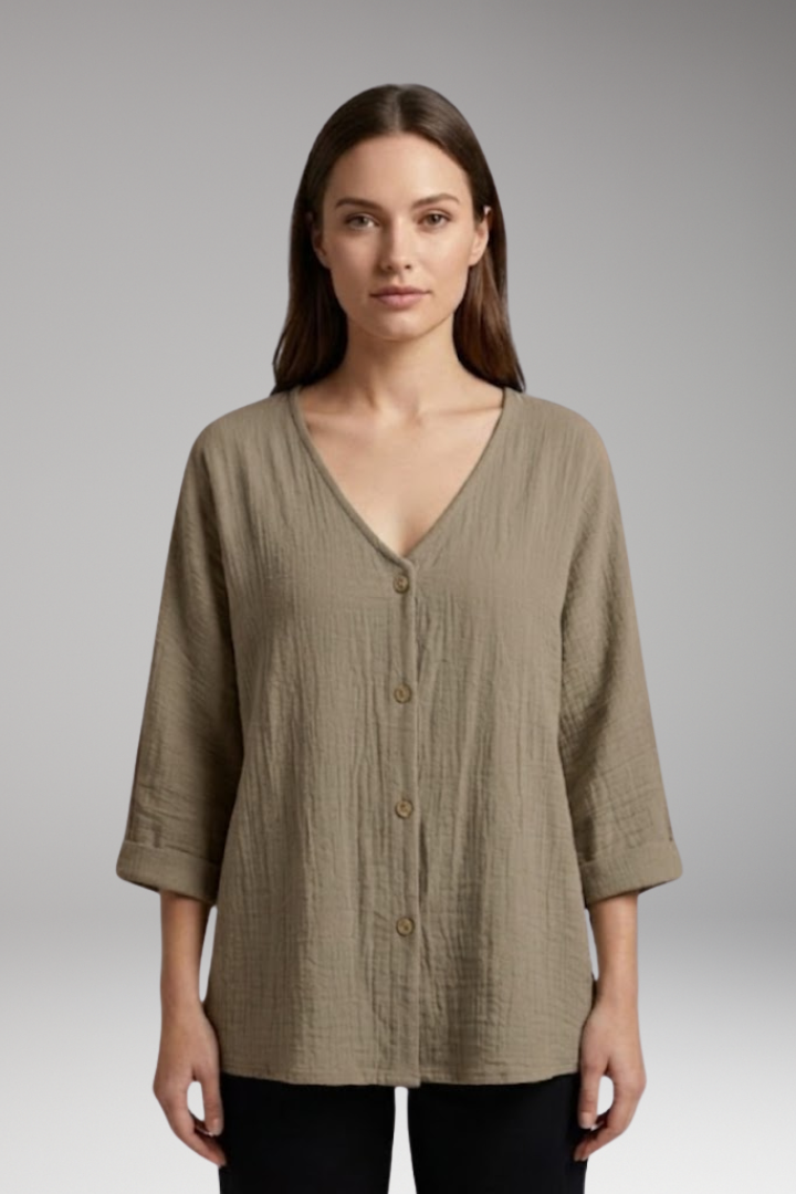 Women’s Blouse with V Neck and Button Closure