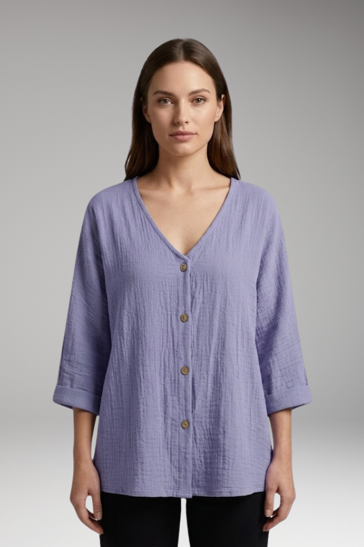 Women’s Blouse with V Neck and Button Closure