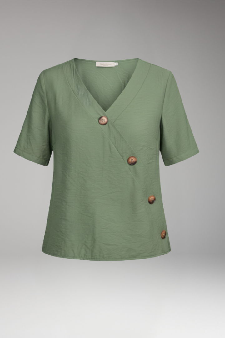 Women's Blouse with V Neck and Short Sleeve