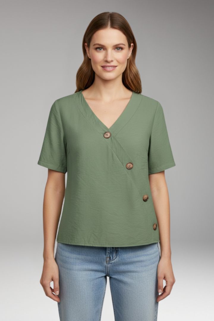 Women's Blouse with V Neck and Short Sleeve