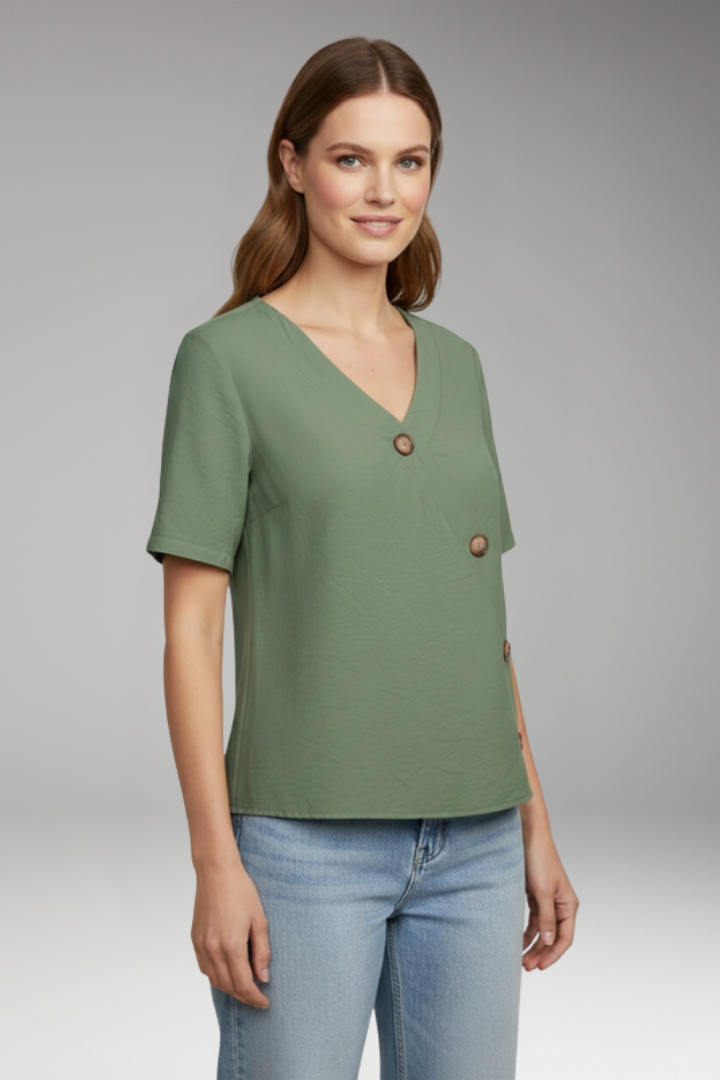 Women's Blouse with V Neck and Short Sleeve