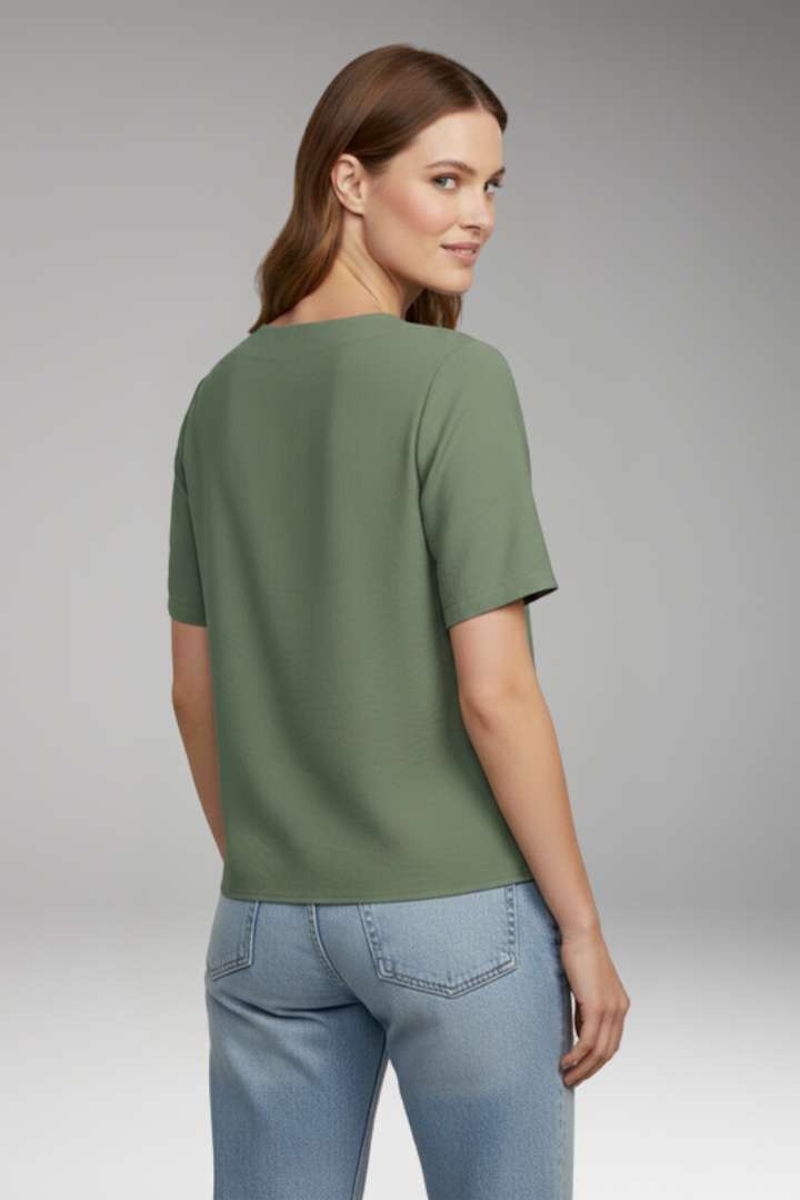 Women's Blouse with V Neck and Short Sleeve