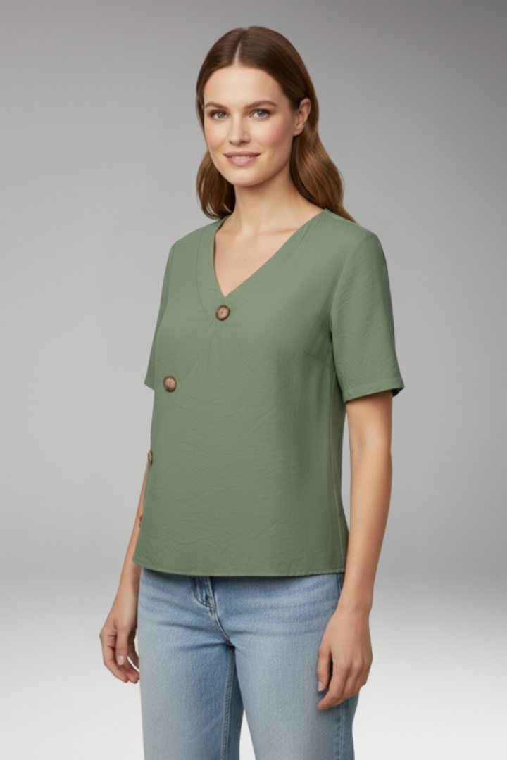 Women's Blouse with V Neck and Short Sleeve