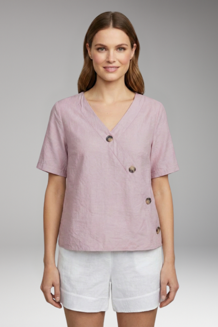 Women's Blouse with V Neck and Short Sleeve