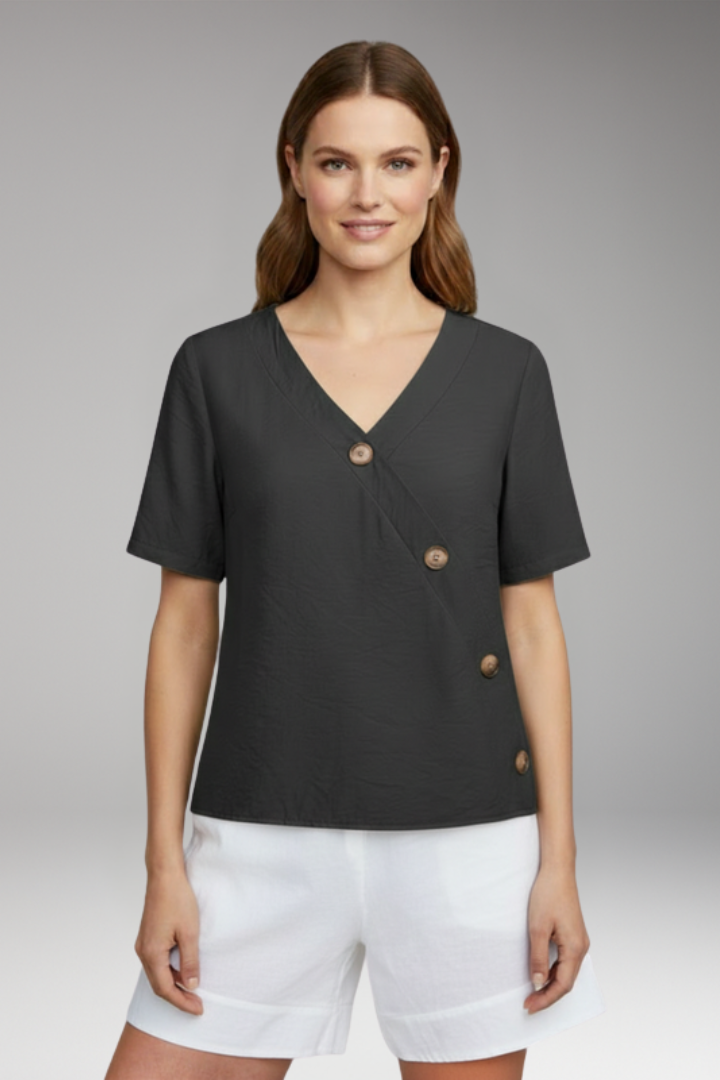 Women's Blouse with V Neck and Short Sleeve