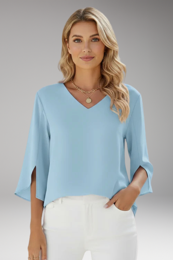 Women's Blouse with V Neck and Split Sleeves