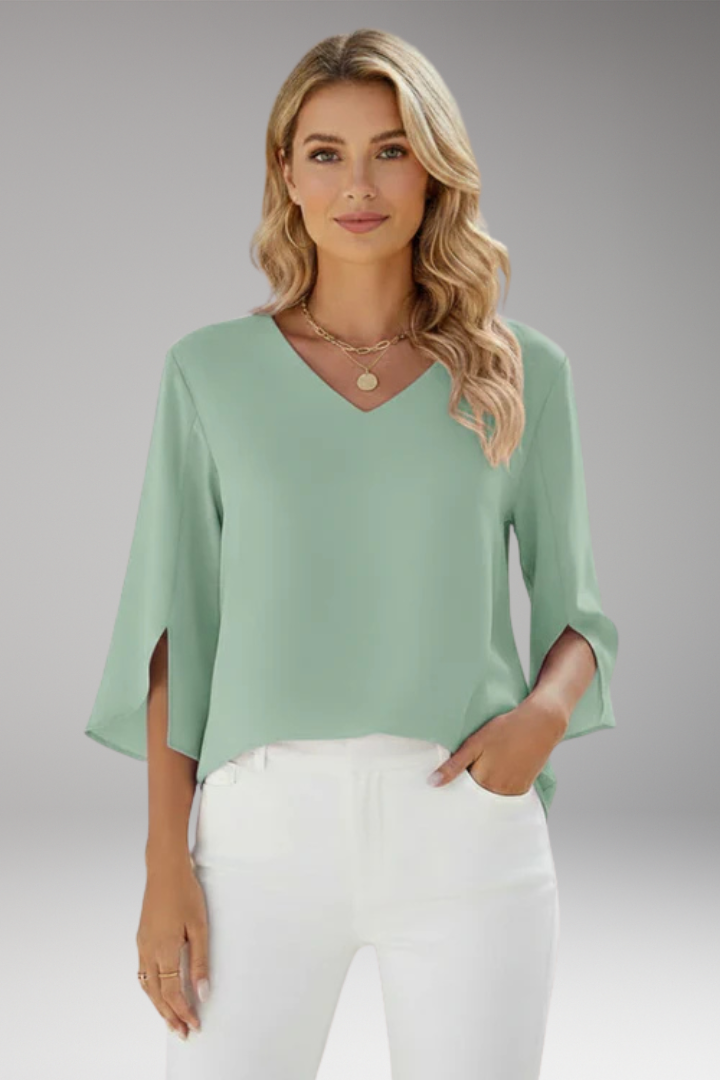Women's Blouse with V Neck and Split Sleeves