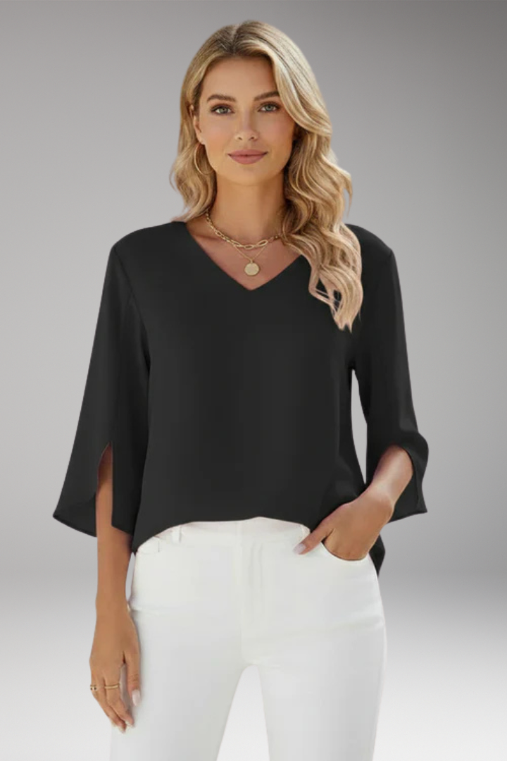 Women's Blouse with V Neck and Split Sleeves