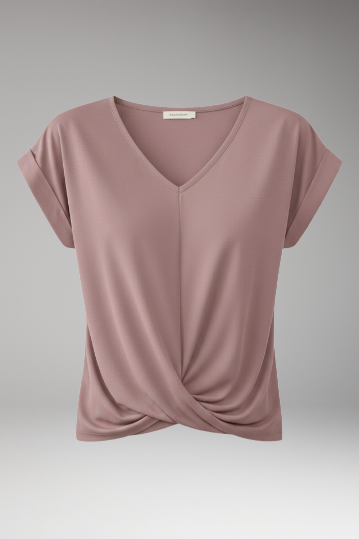 Women's Blouse with V Neck and Twist Hem
