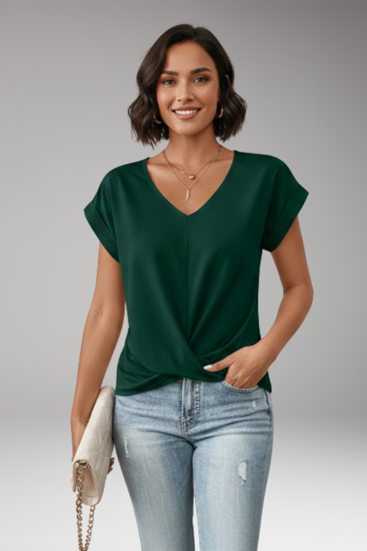 Women's Blouse with V Neck and Twist Hem