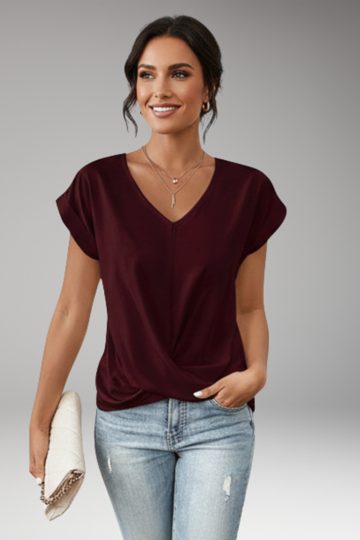 Women's Blouse with V Neck and Twist Hem