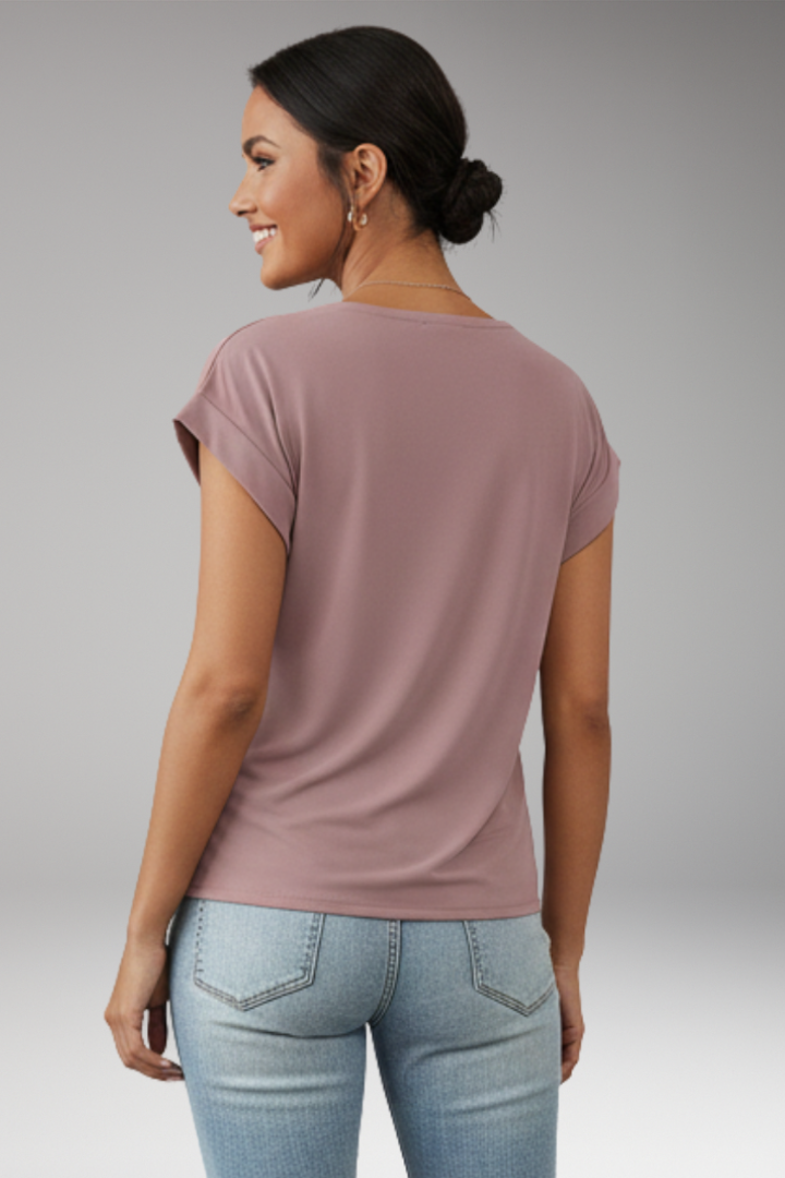 Women's Blouse with V Neck and Twist Hem
