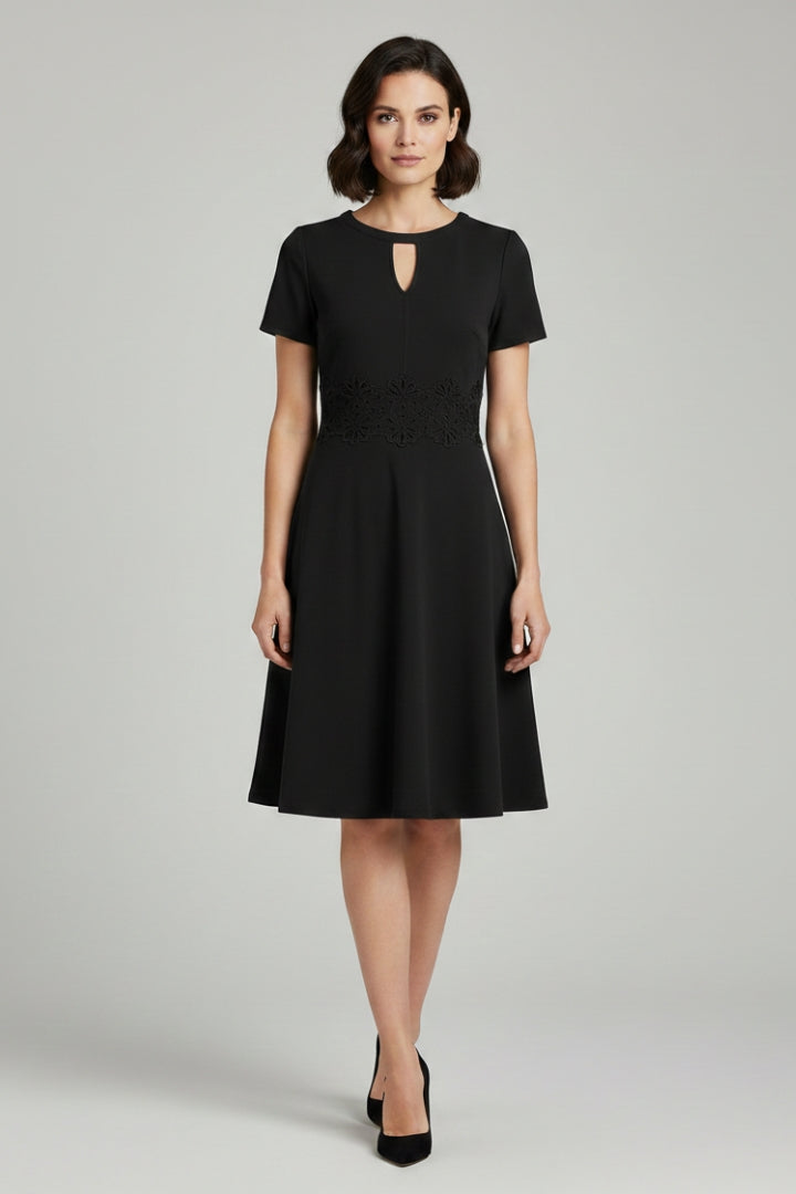 Women's Blue Dress with Lace Detailing and Defined Waist