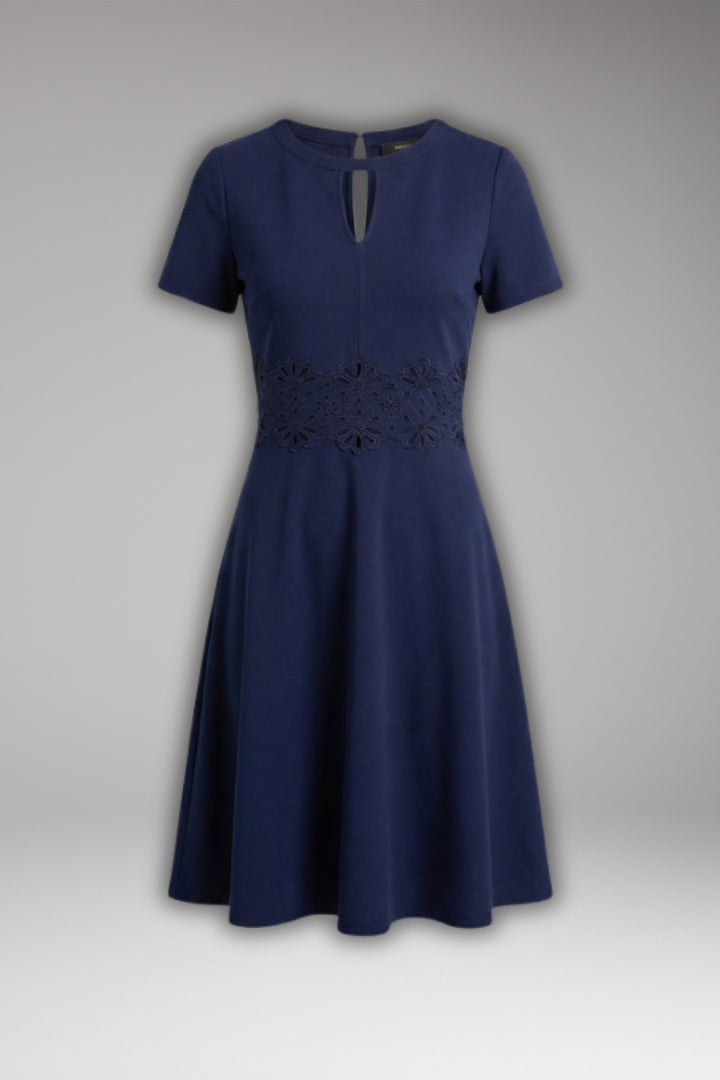 Women's Blue Dress with Lace Detailing and Defined Waist