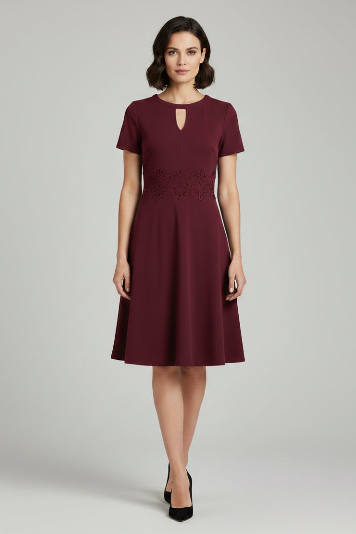 Women's Blue Dress with Lace Detailing and Defined Waist