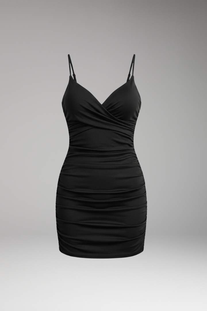 Women’s Spaghetti-Strap Ruched Wrap Bodycon Mini Dress
