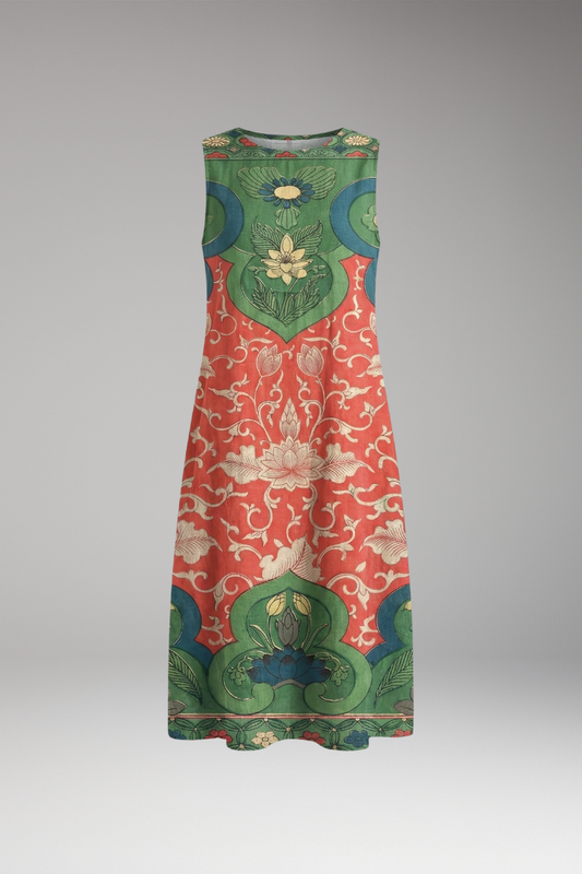 Women's Bohemian Midi Dress with Floral Print and Relaxed Fit