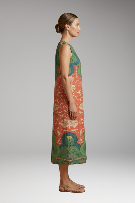 Women's Bohemian Midi Dress with Floral Print and Relaxed Fit