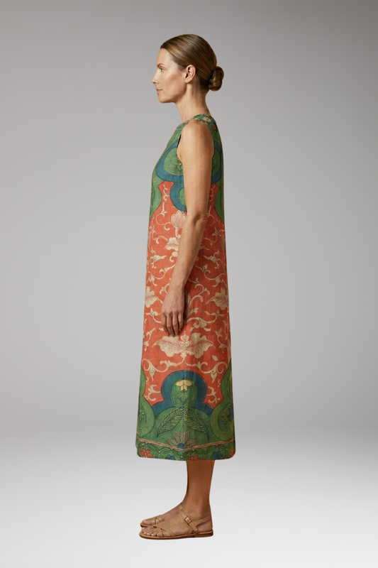 Women's Bohemian Midi Dress with Floral Print and Relaxed Fit
