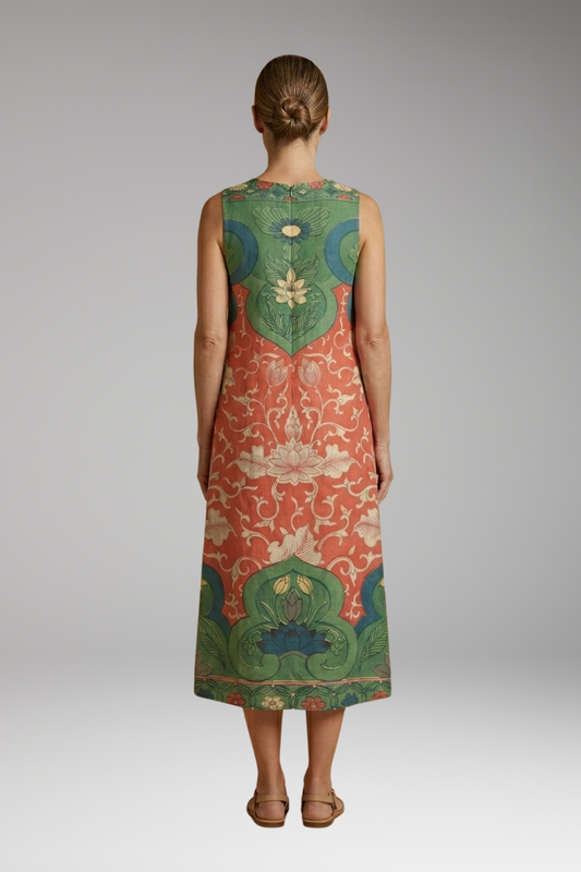 Women's Bohemian Midi Dress with Floral Print and Relaxed Fit