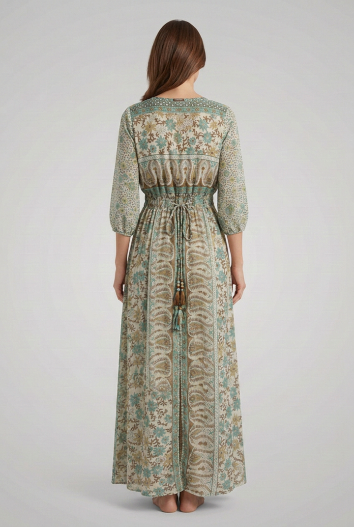 Women's Bohemian Print Dress with V-Neck and Relaxed Fit