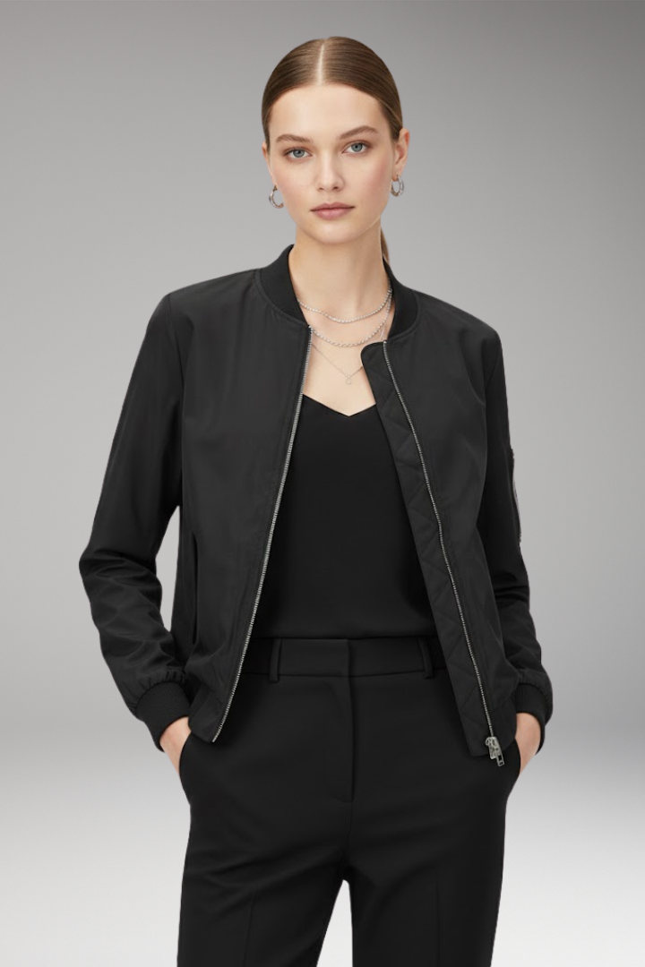 Women’s Bomber Jacket with Adjustable Hem and Elastic Cuffs