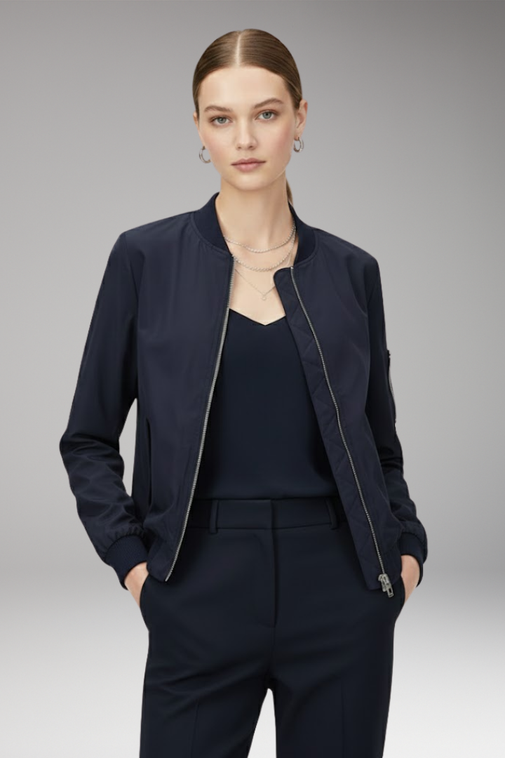 Women’s Bomber Jacket with Adjustable Hem and Elastic Cuffs