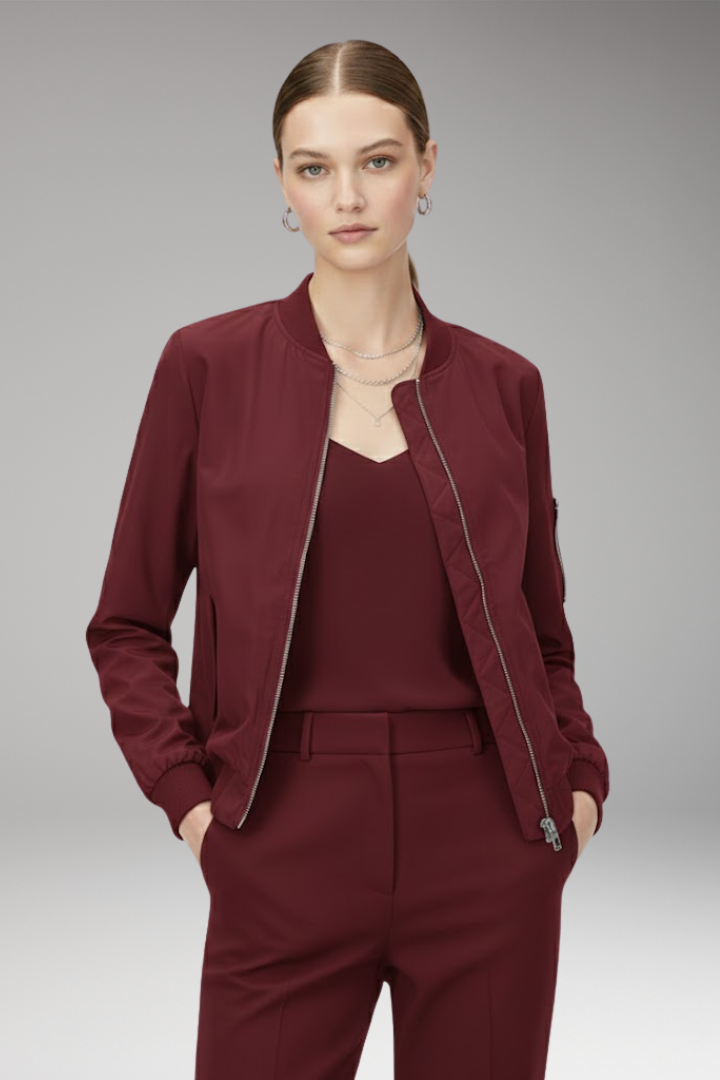 Women’s Bomber Jacket with Adjustable Hem and Elastic Cuffs
