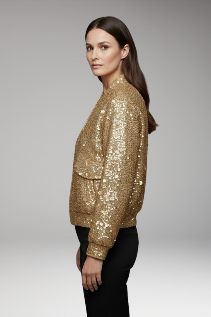 Women's Bomber Jacket with Collar Neckline and Elastic Hem