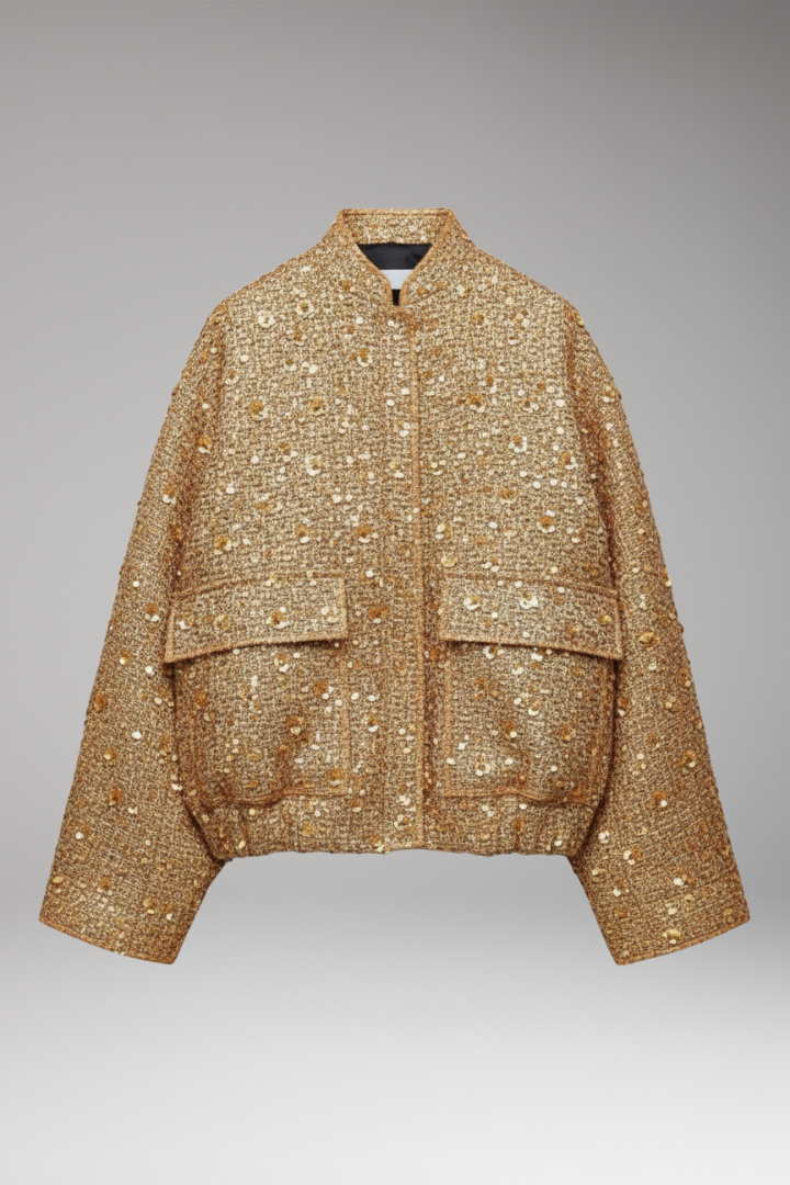 Women's Bomber Jacket with Collar Neckline and Elastic Hem