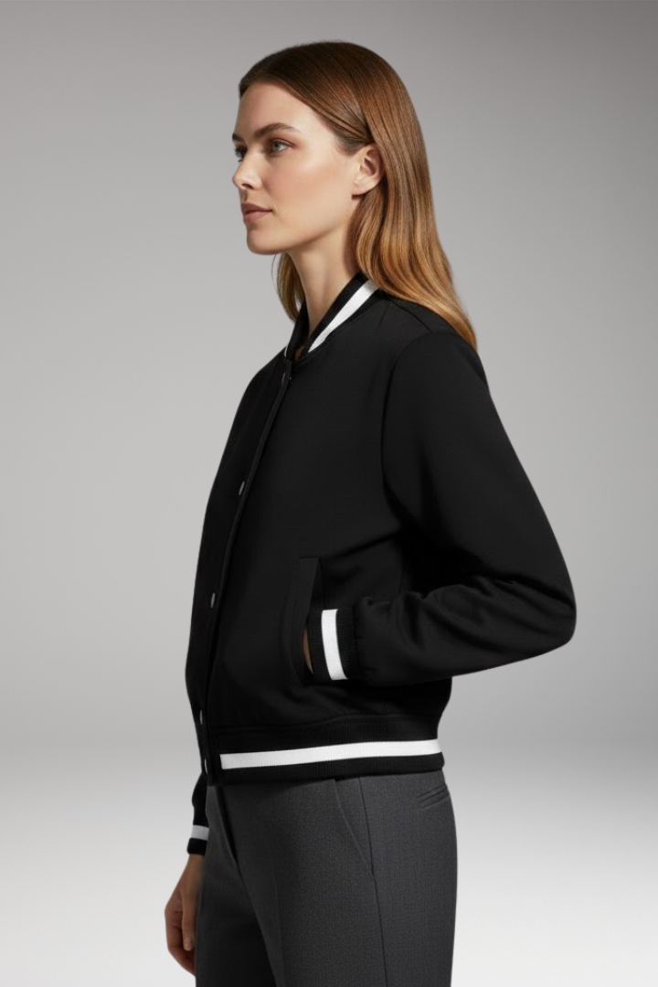 Women’s Bomber Jacket with Elastic Cuffs and Snap Button Closure