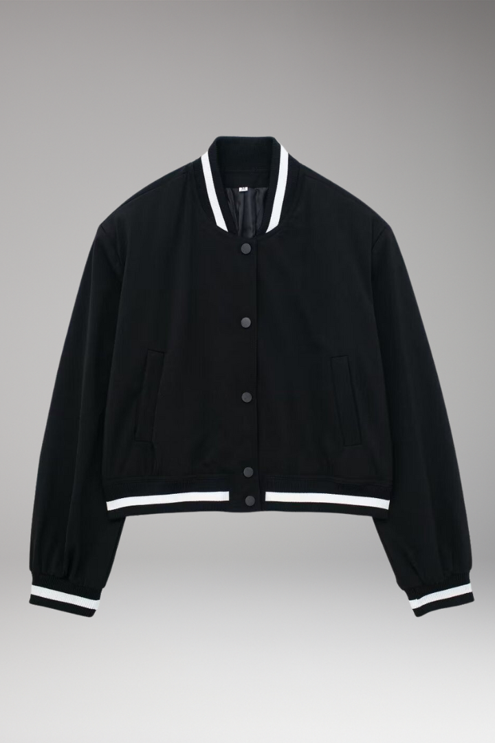 Women’s Bomber Jacket with Elastic Cuffs and Snap Button Closure