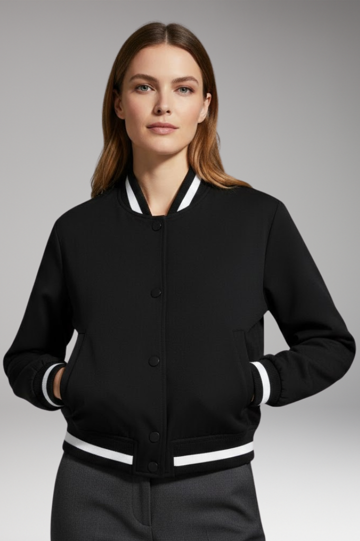 Women’s Bomber Jacket with Elastic Cuffs and Snap Button Closure