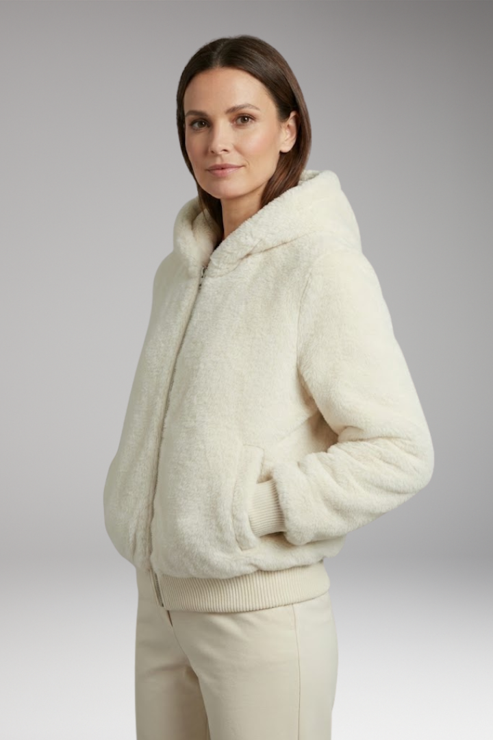 Women's Bomber Jacket with Faux Fur Surface and Zipper Closure