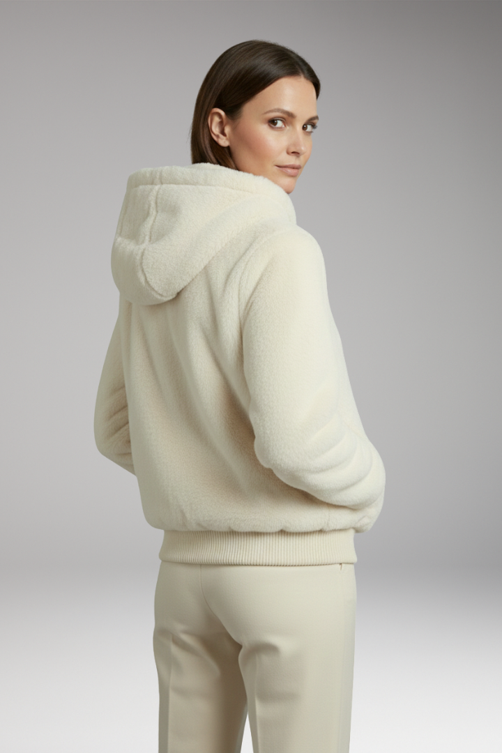 Women's Bomber Jacket with Faux Fur Surface and Zipper Closure