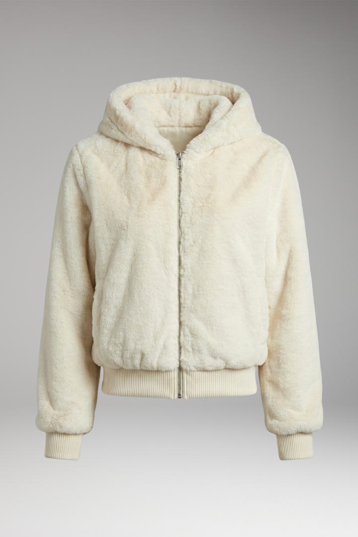 Women's Bomber Jacket with Faux Fur Surface and Zipper Closure