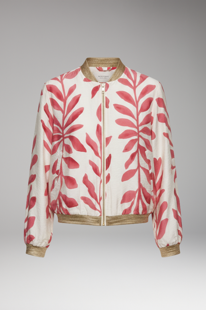 Women’s Bomber Jacket with Floral Design and Seam-Stitched Pockets