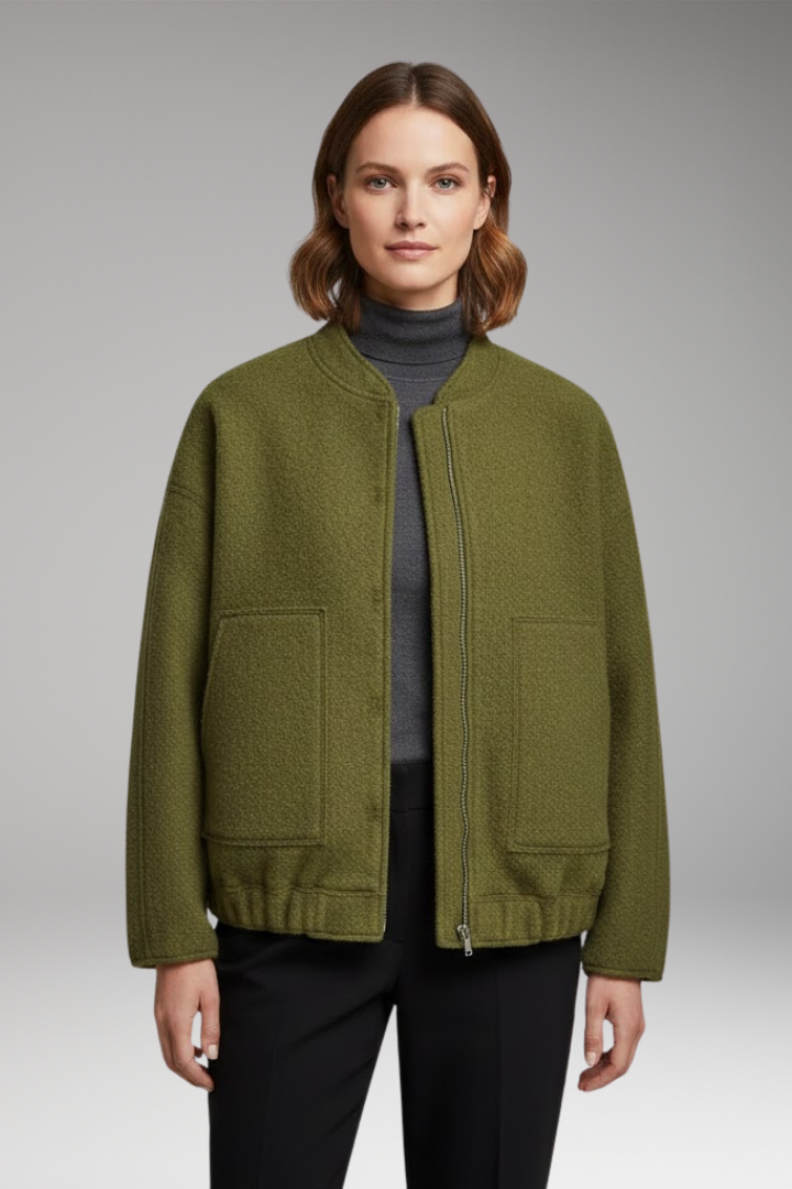 Women’s Bomber Jacket with Front Fastening and Long Sleeves