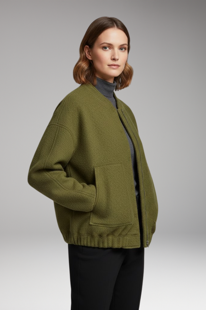 Women’s Bomber Jacket with Front Fastening and Long Sleeves