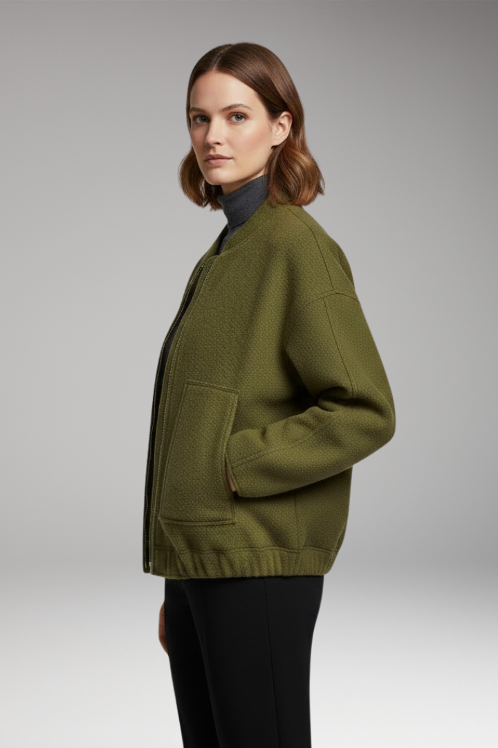 Women’s Bomber Jacket with Front Fastening and Long Sleeves