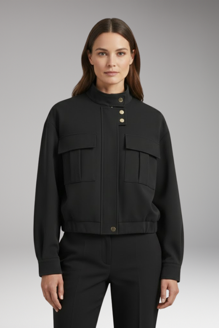 Women’s Bomber Jacket with Front Closure and Pocket Arrangement