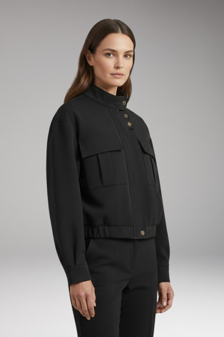 Women’s Bomber Jacket with Front Closure and Pocket Arrangement