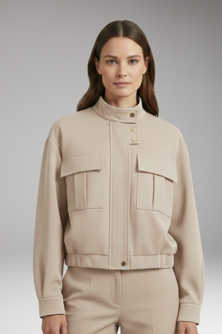 Women’s Bomber Jacket with Front Closure and Pocket Arrangement