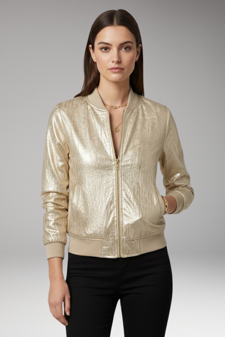 Women’s Bomber Jacket with Front Closure and Pockets